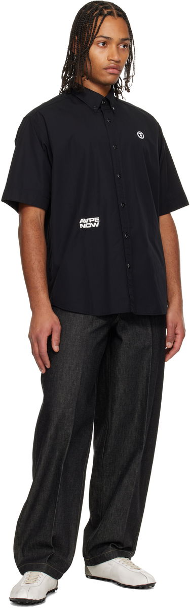 Риза AAPE by A Bathing Ape 'AAPENOW' Moonface Logo Short Sleeve Button-Up Shirt Черно | AAPSRM8518XXNBKX, 3