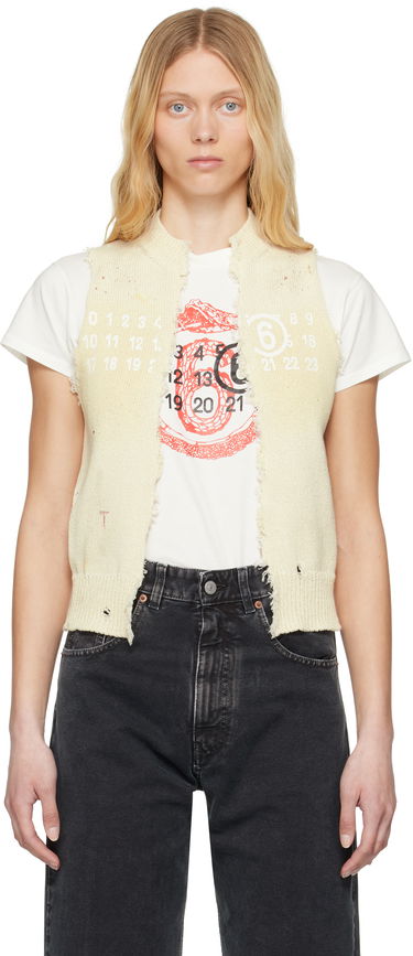 Пуловер Maison Margiela MM6 Maison Margiela Open Cut Printed Vest Бежово | S62FB0075 M13123, 0