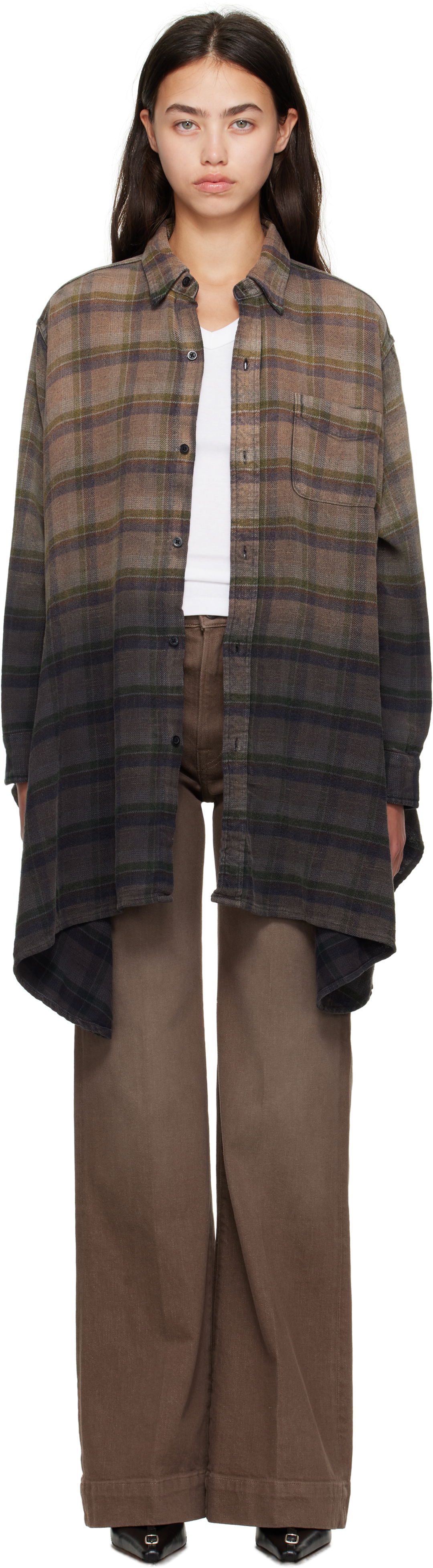 Риза R13 R13 Draped Plaid Shirt Кафяво | R13WR416-R552B, 0
