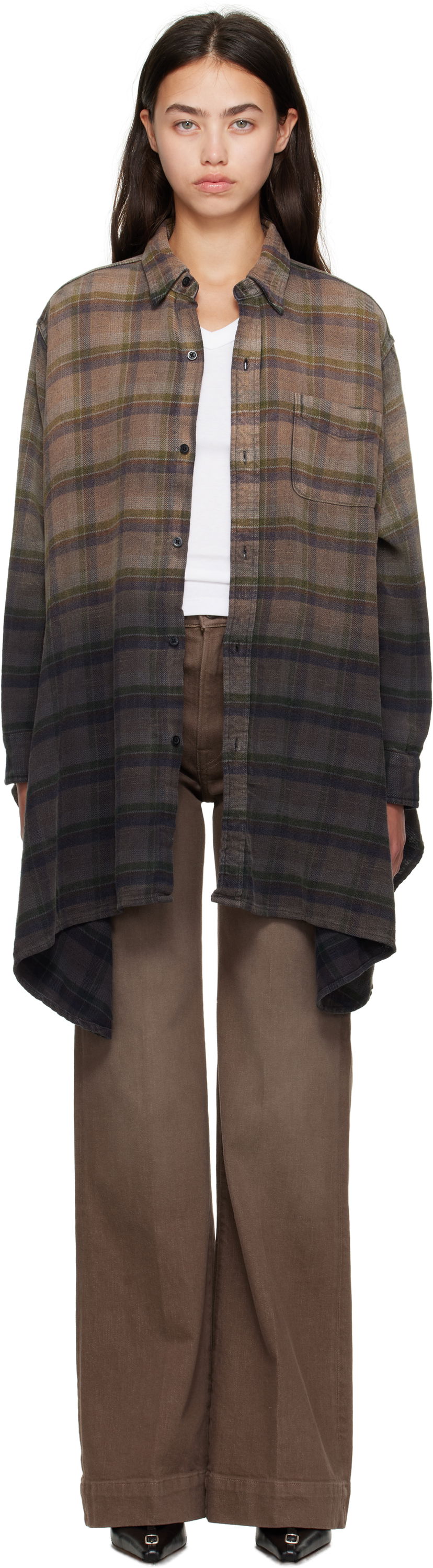 Риза R13 R13 Draped Plaid Shirt Кафяво | R13WR416-R552B