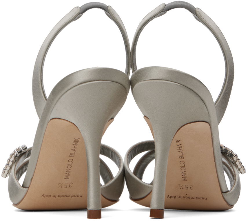 Грижа за обувките Manolo Blahnik Manolo Blahnik Ramisli Satin Heeled Slingback Sandals Сиво | 224-1700, 1