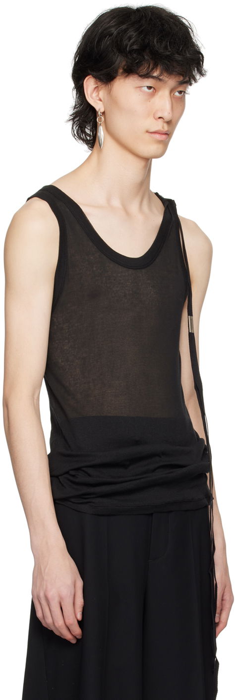Потник Ann Demeulemeester Sheer Tie Detail Tank Top Черно | 2401-M-JTO20-FA434-099, 1