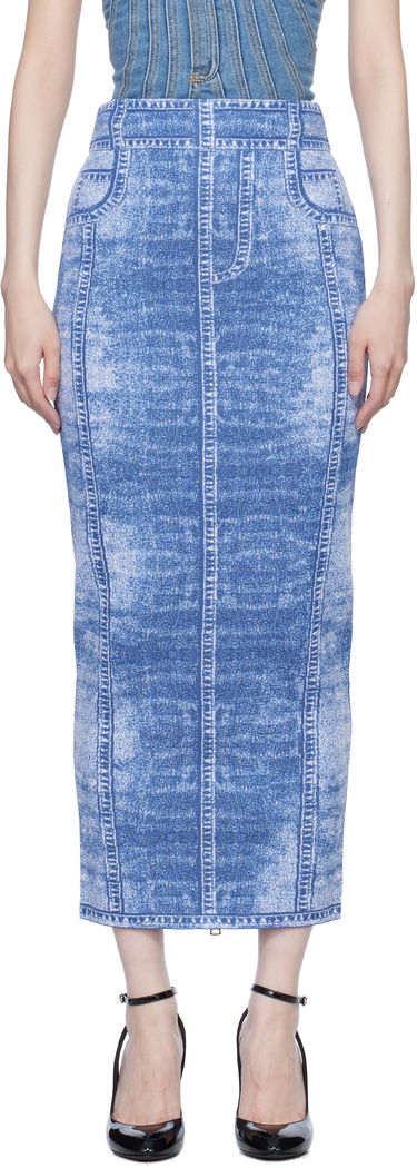 Пола Balmain Denim Effect Knit Midi Skirt Синьо | EF1LD475KH80, 0