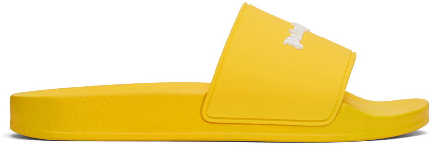 Кецове и обувки Palm Angels Yellow Logo Pool Slides Жълто | PMIC011F24MAT0016565, 0