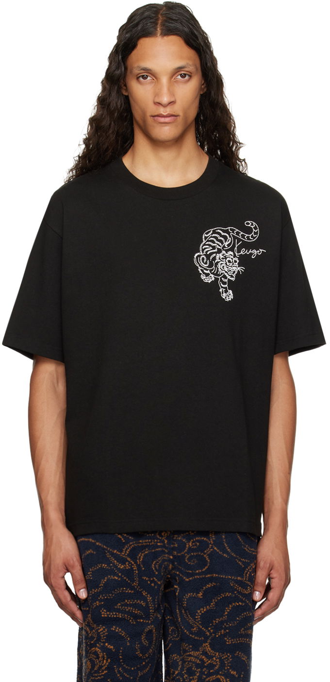Тениска KENZO Black Paris Star Tiger Oversized T-Shirt Черно | FE65TS2964SI, 0