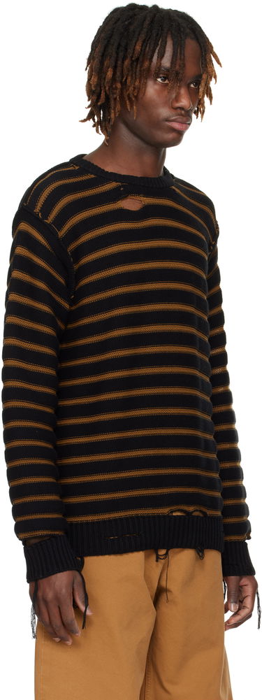 Пуловер Maison Margiela MM6 Maison Margiela Striped Distressed Cotton Knit Sweater Черно | SH0HL0022 M13080, 1