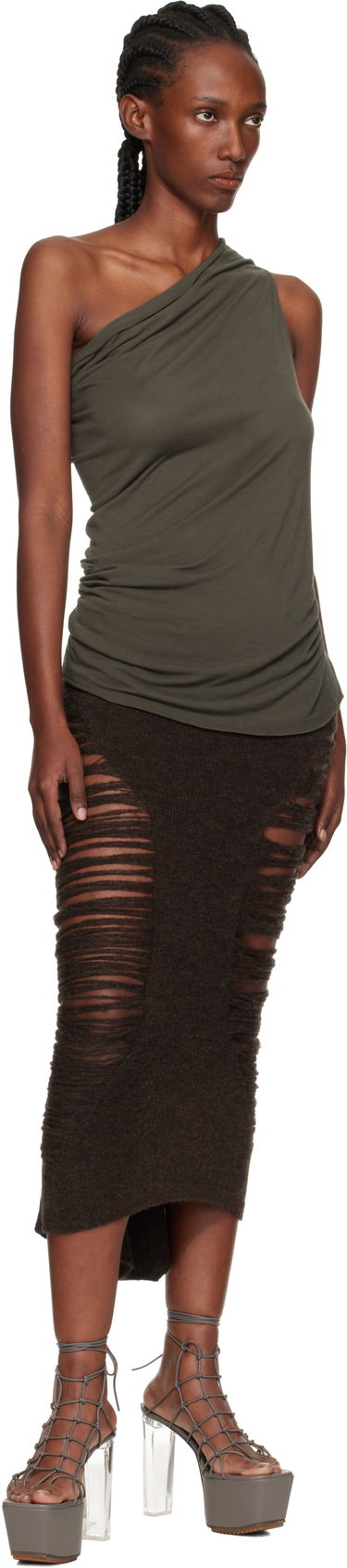 Пола Rick Owens Rick Owens Calf Dauphine Midi Skirt Кафяво | RP02E4685 KGRIDP, 3