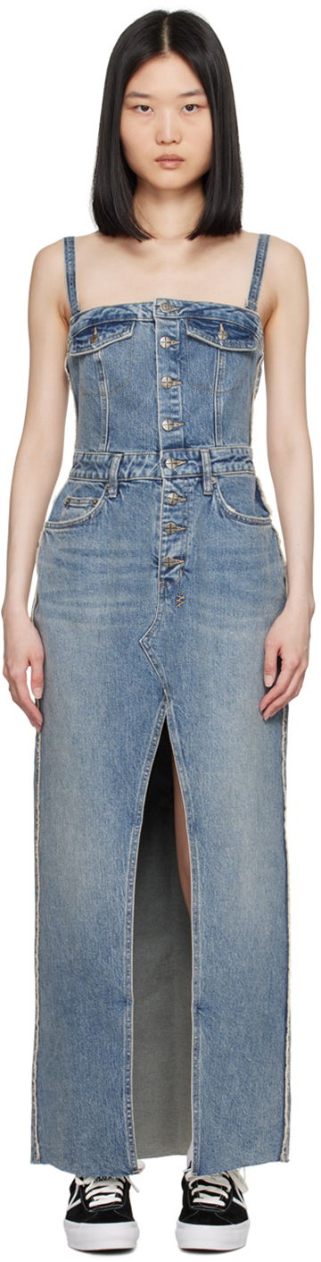 Pокля Ksubi Blue Paloma Frayed Denim Maxi Dress Синьо | WPF24DR001, 0