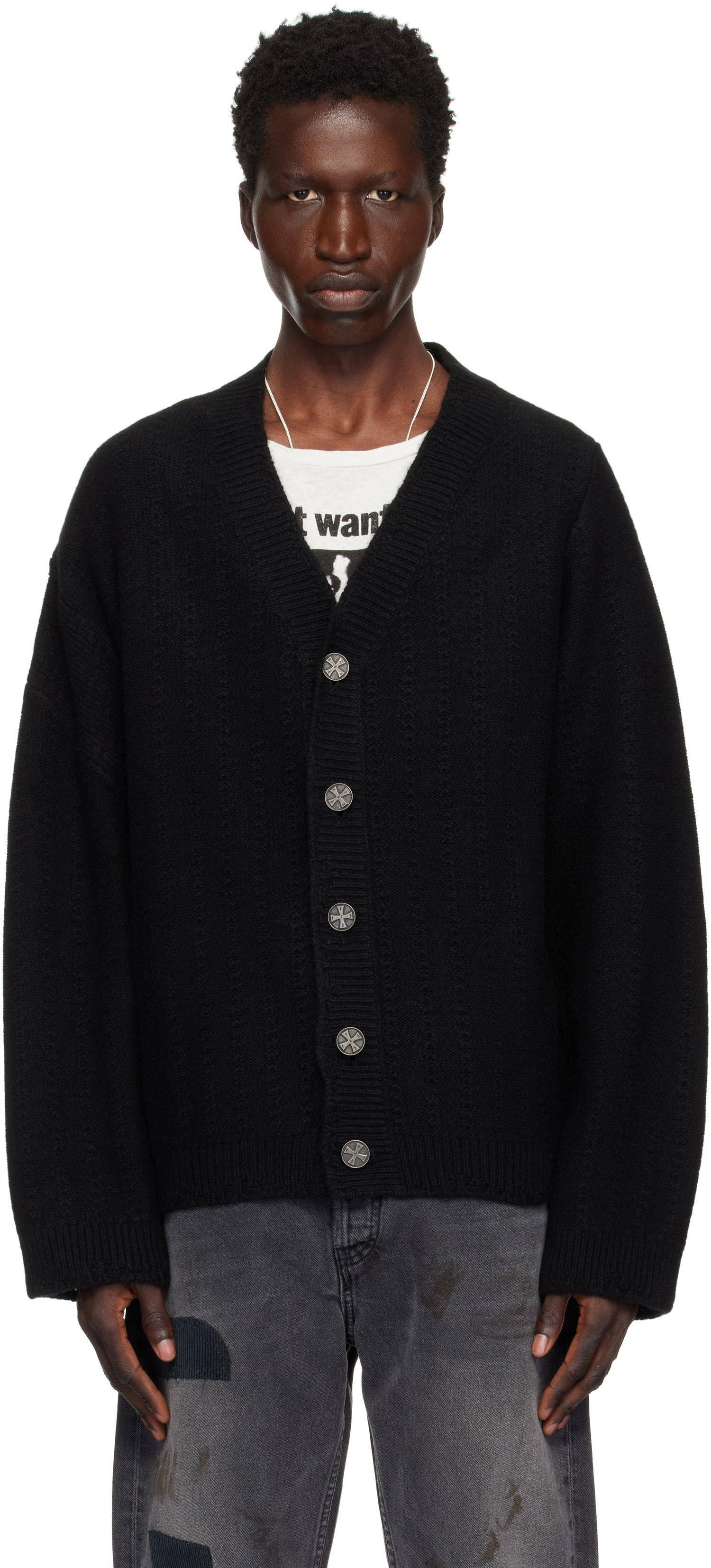 Пуловер Enfants Riches Déprimés Asymmetrical Cable Knit Cardigan Черно | 080-228, 0