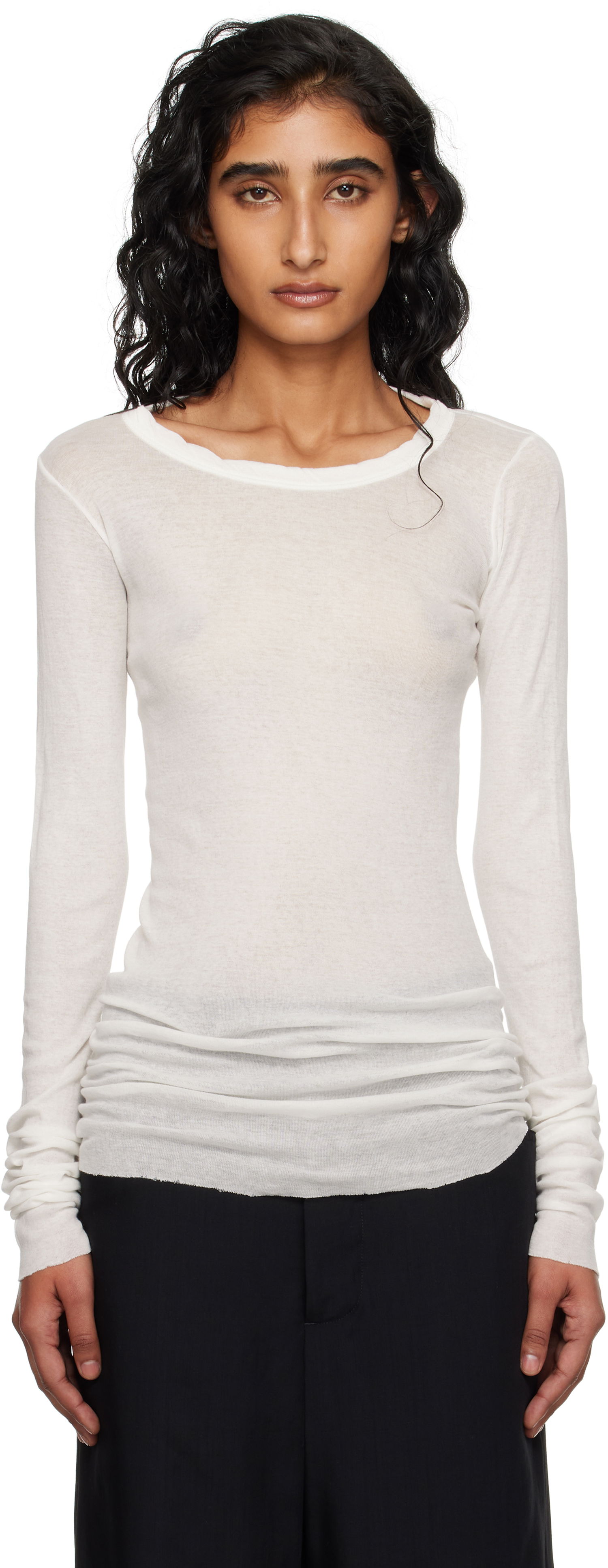 Тениска Rick Owens Rick Owens Concordians Mini Rib Long Sleeve T-Shirt Бяло | RP02E4202 MR, 0