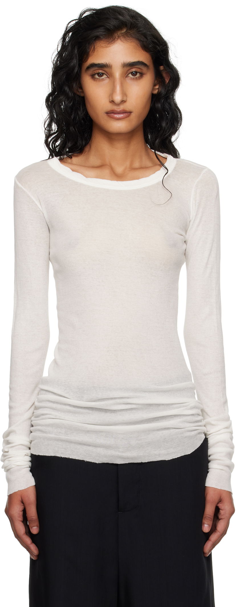 Тениска Rick Owens Rick Owens Concordians Mini Rib Long Sleeve T-Shirt Бяло | RP02E4202 MR