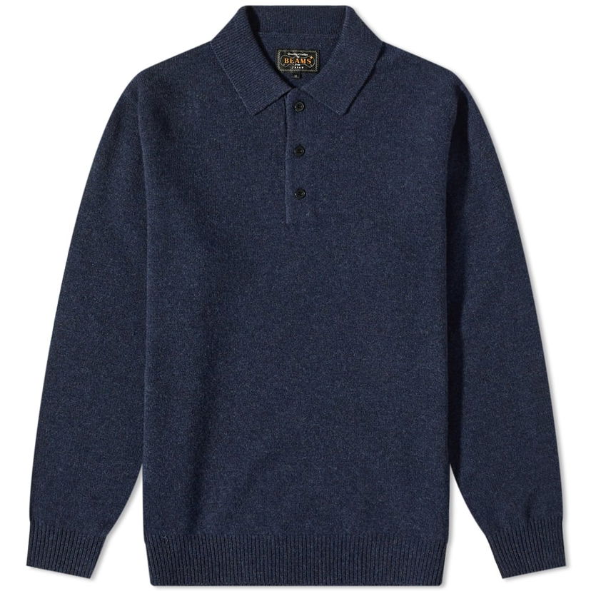 Пуловер BEAMS Plus Knit Polo Shirt, Size Large Тъмно синьо | 3812-0004-103-79