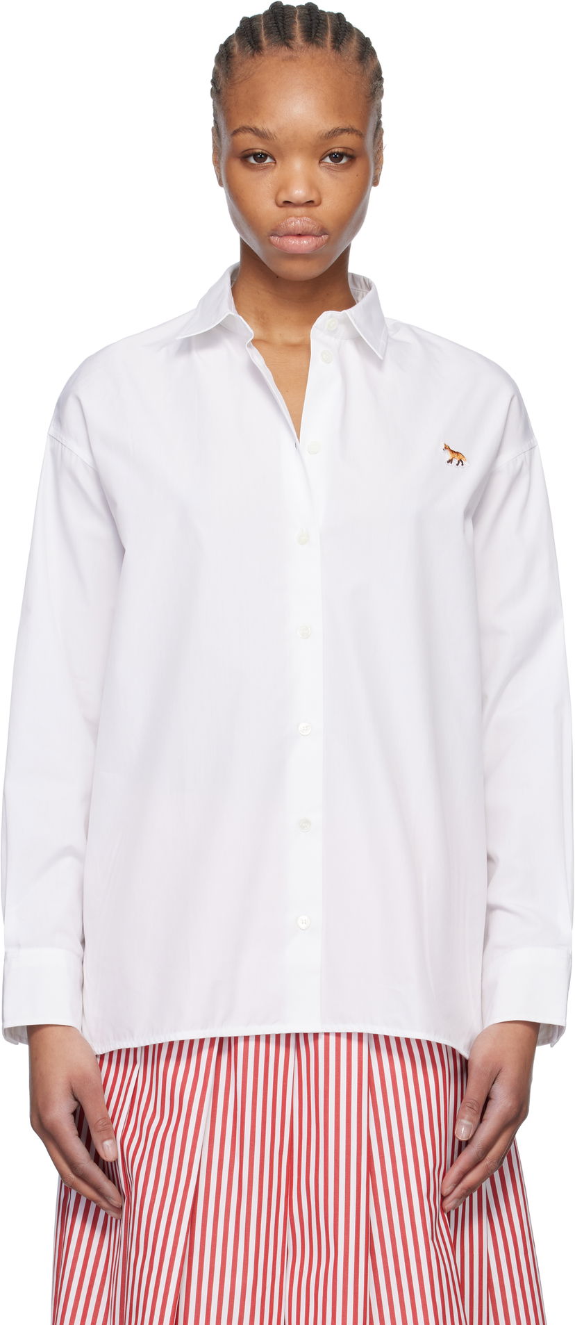 Риза MAISON KITSUNÉ Maison Kitsuné Baby Fox Patch Classic Shirt Бяло | OW00401WC0026