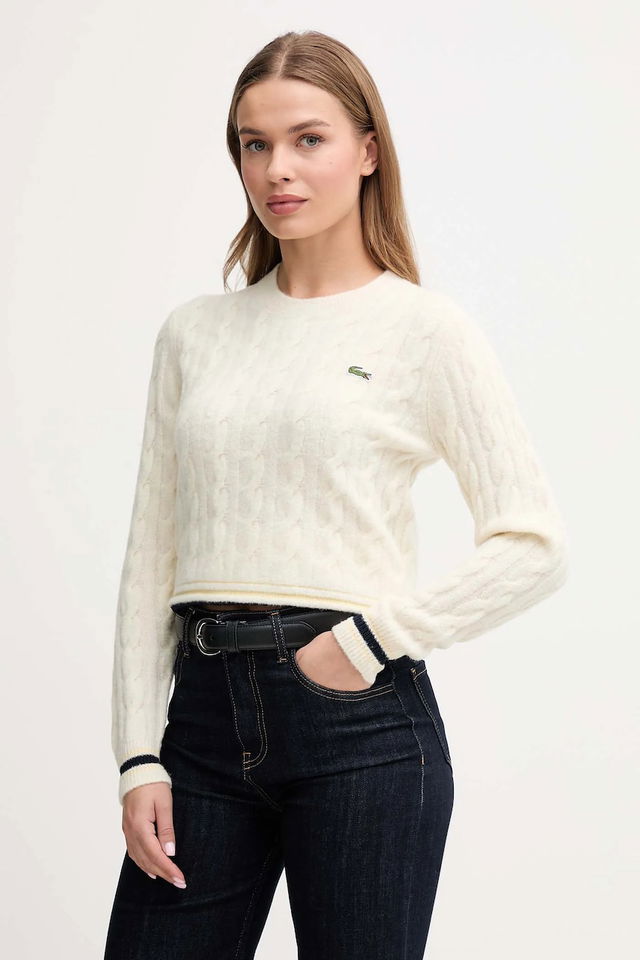 Wool Blend Cable Knit Cropped Sweater