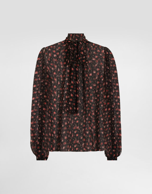 Small Rose-print Chiffon Pussy-bow Top