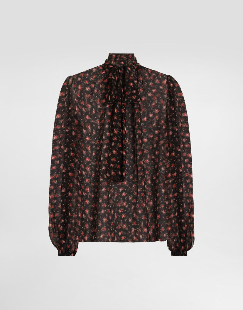 Риза Dolce & Gabbana Small Rose-print Chiffon Pussy-bow Top Многоцветен | F7BJ2TIS10IHN5XJ