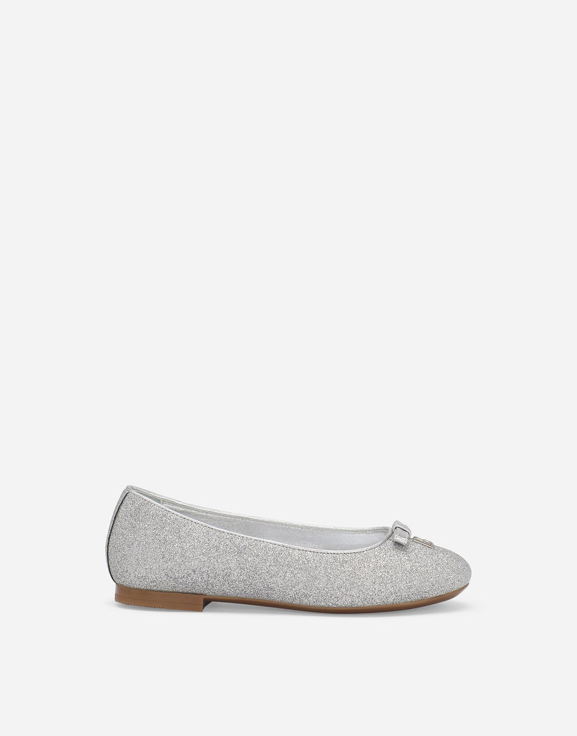 Кецове и обувки Dolce & Gabbana Glittery Fabric Ballet Flats With Bow And Dg Logo Металик | D11300AA74580998
