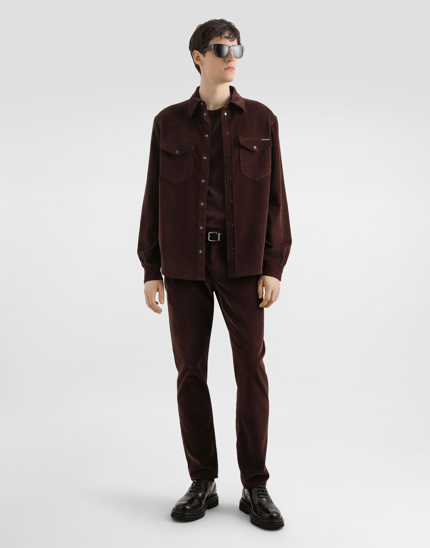 Риза Dolce & Gabbana Dolce & Gabbana Men's Fine-wale Corduroy Shirt Кафяво | G5MA1TGJ589R5515, 1
