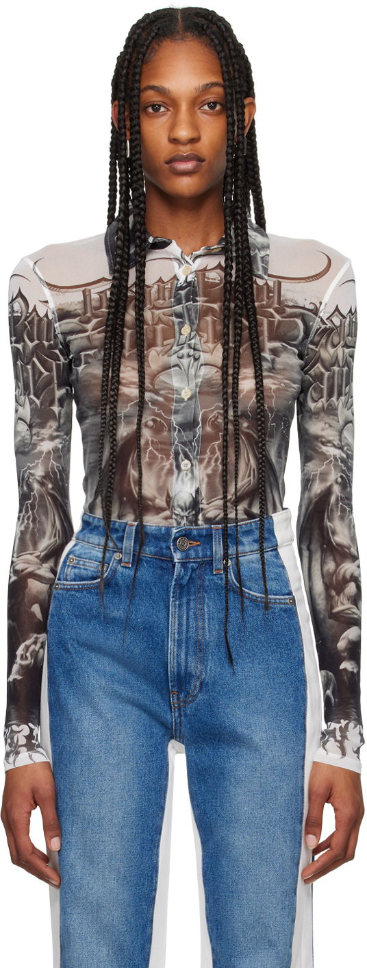 Риза Jean Paul Gaultier Jean Paul Gaultier 'The Diablo' Print Mesh Shirt Бяло | 24/25-U-CH015-T546-0100, 0