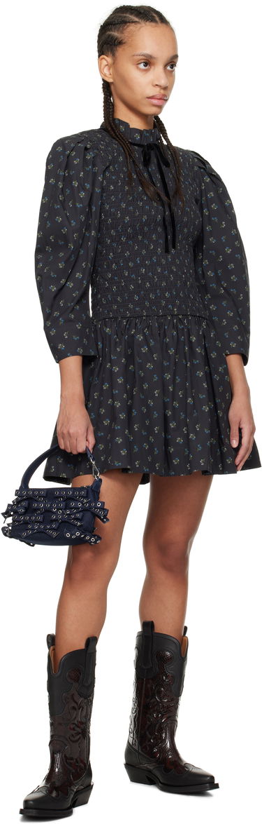 Pокля GANNI Ganni Printed Smock Mini Dress Черно | W0074, 3