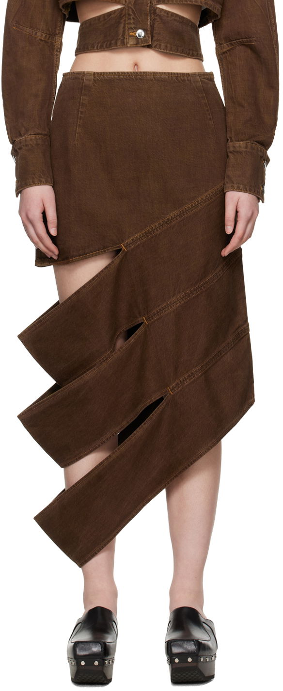 Пола Eckhaus Latta Asymmetrical Denim Midi Skirt Кафяво | 1115-EL-PF24-T -, 0