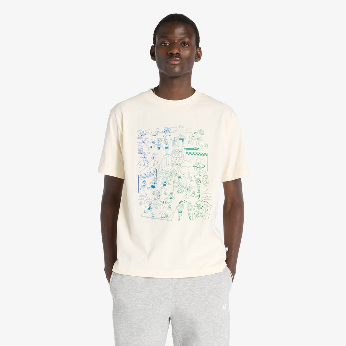 Тениска New Balance Men's Graphic Running T-Shirt Бежово | NBMT53916PEF, 1
