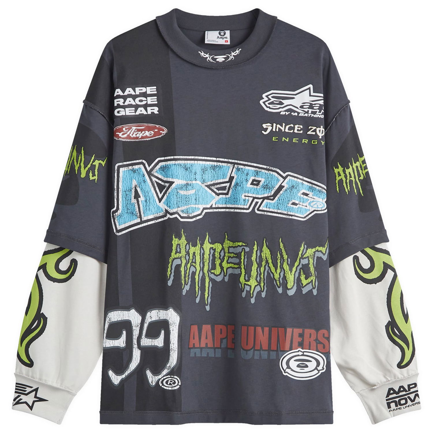 Тениска AAPE by A Bathing Ape AAPE AOP Racing Graphic Long Sleeve T-Shirt Сиво | AAPLTM1572XXNGYD, 0