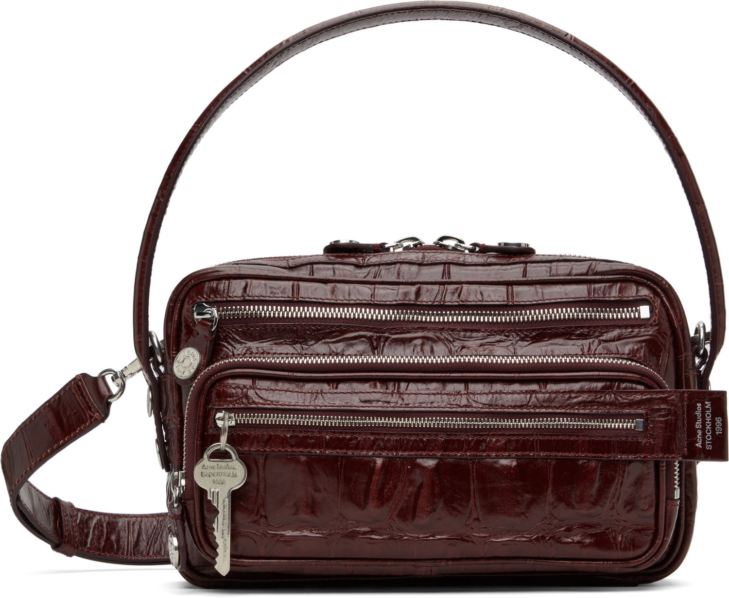 Чанта през рамо Acne Studios Acne Studios Camero Party Croc-Embossed Leather Shoulder Bag Кафяво | A10447-, 0