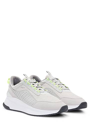 Облекло BOSS TTNM EVO Suede, Leather and Mesh Ribbed Sole Trainers Сиво | 50522908