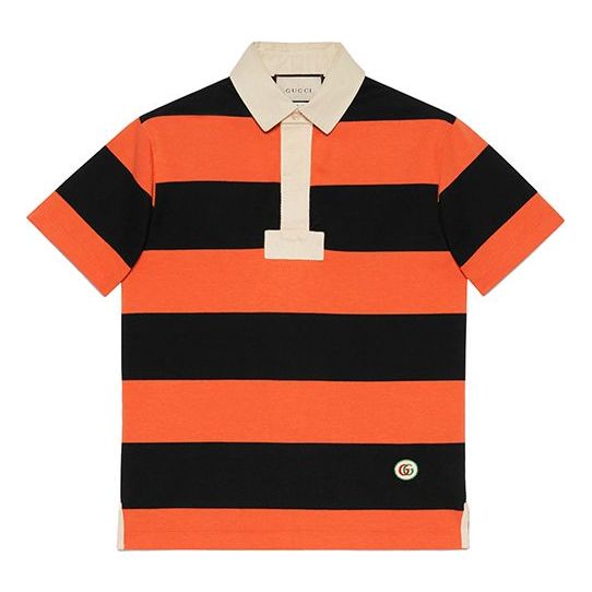 Поло тениска Gucci Striped Cotton Polo With Patch Оранжево
 | 645251-XJC6F-7252