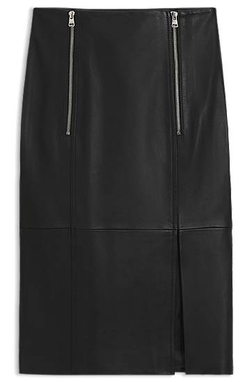 Пола BOSS Leather Pencil Skirt with Twin Front Zips Черно | 50542308