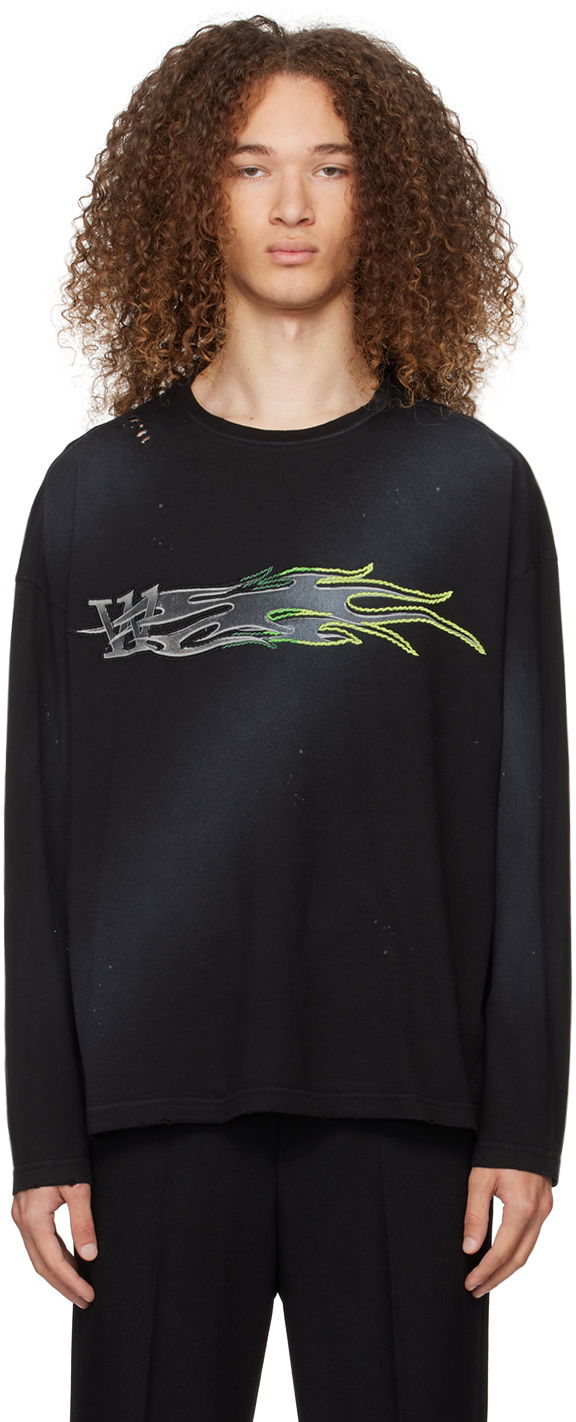 Тениска We11done Graphic Print Long Sleeve T-Shirt Черно | WD-TT0-24-752-U-BK, 0