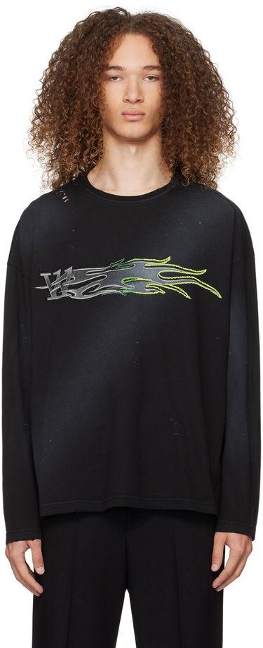 Тениска We11done Graphic Print Long Sleeve T-Shirt Черно | WD-TT0-24-752-U-BK, 0