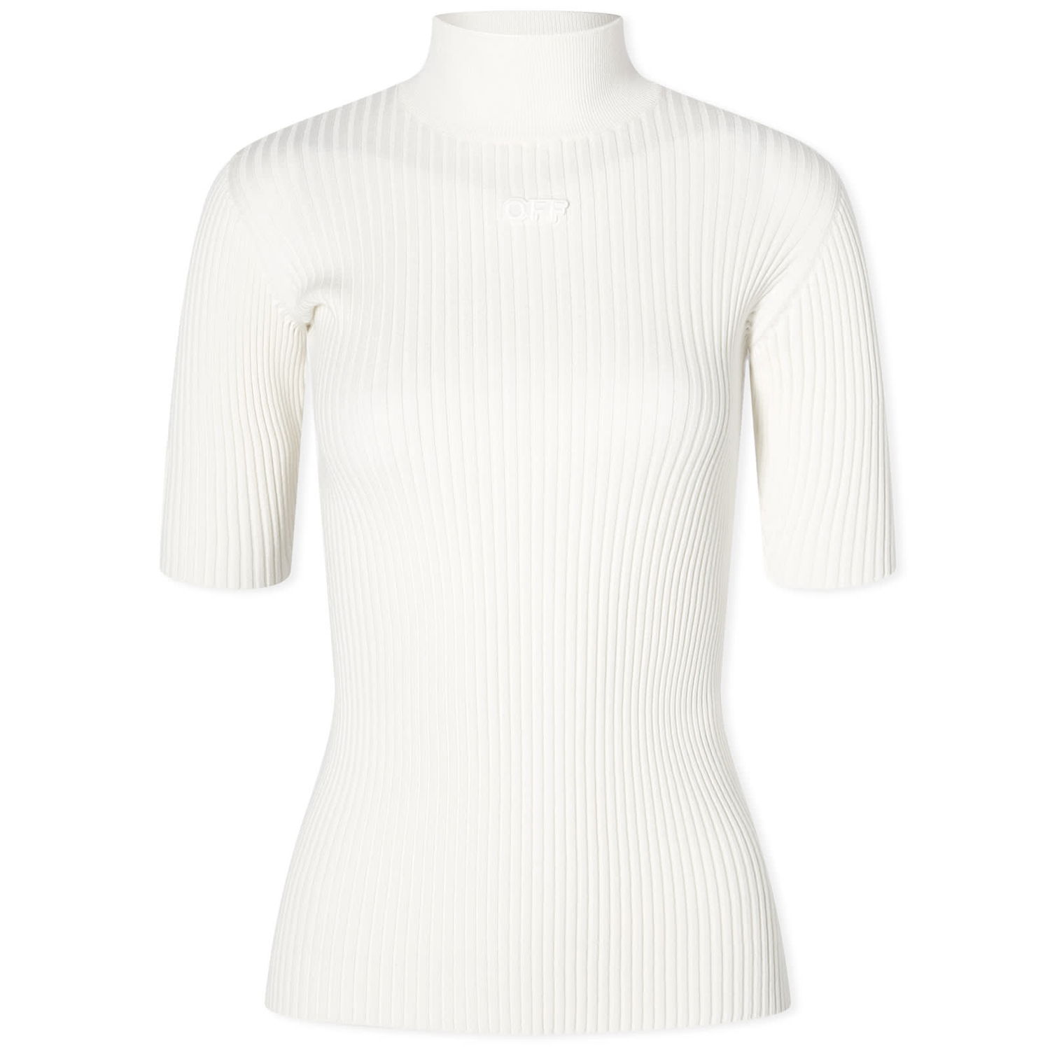 Тениска Off-White Off Patch Short Sleeve Mockneck Knit Top Бяло | OWHF050C99KNI0010101, 0