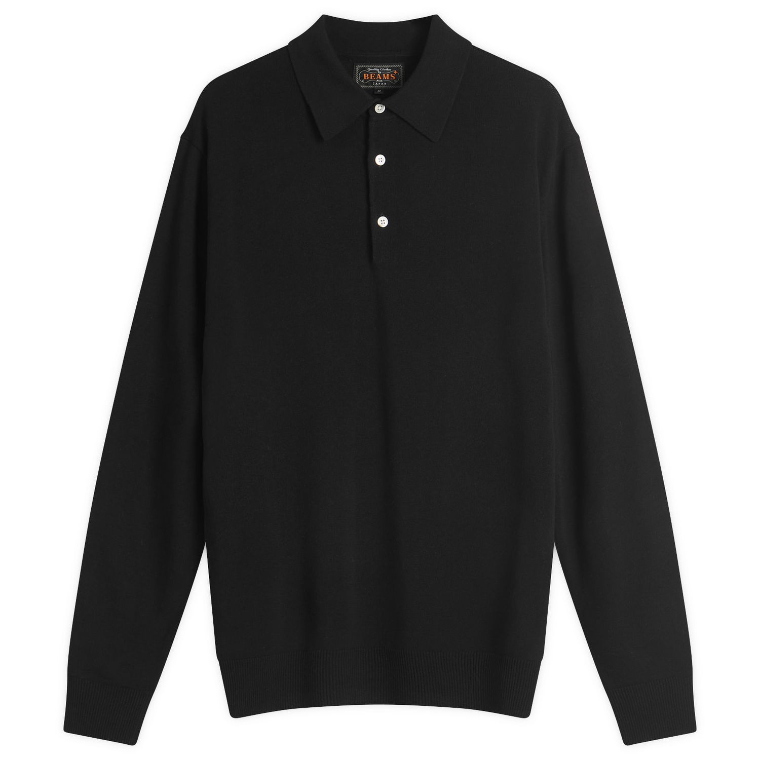 Пуловер BEAMS 12g Knit Long Sleeve Polo Shirt, Size Large Черно | 3812-0005-156-19, 1