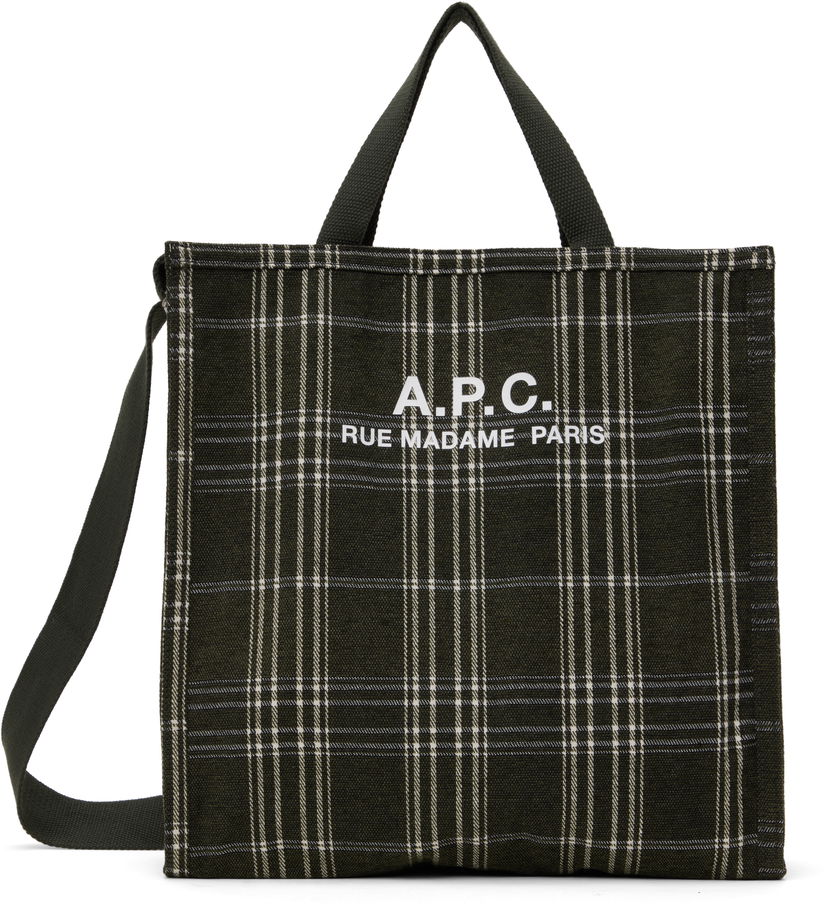 Голяма пазарска чанта A.P.C. Recuperation Check Pattern Tote Bag Зелено | PSAKQ-H61318