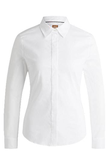 Slim-Fit Cotton-Blend Poplin Blouse