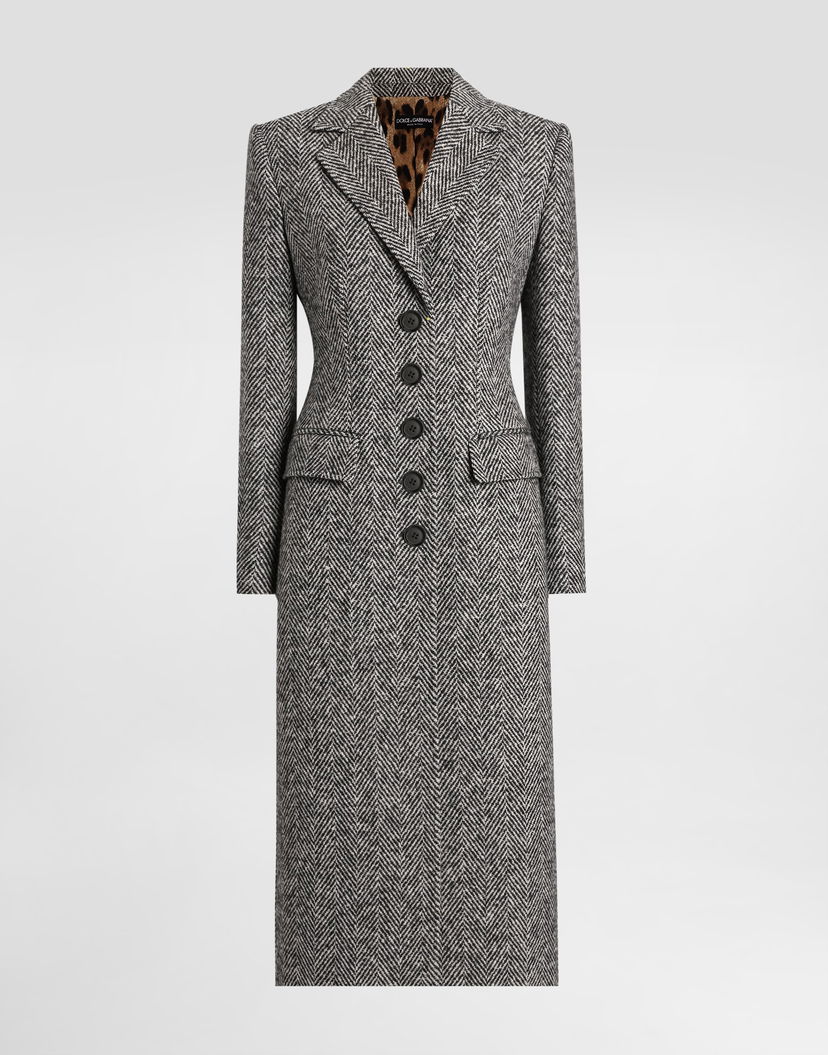 Палта Dolce & Gabbana Dolce & Gabbana Single-Breasted Wool Chevron Coat Сиво | F0W4QTFC2FUS8030