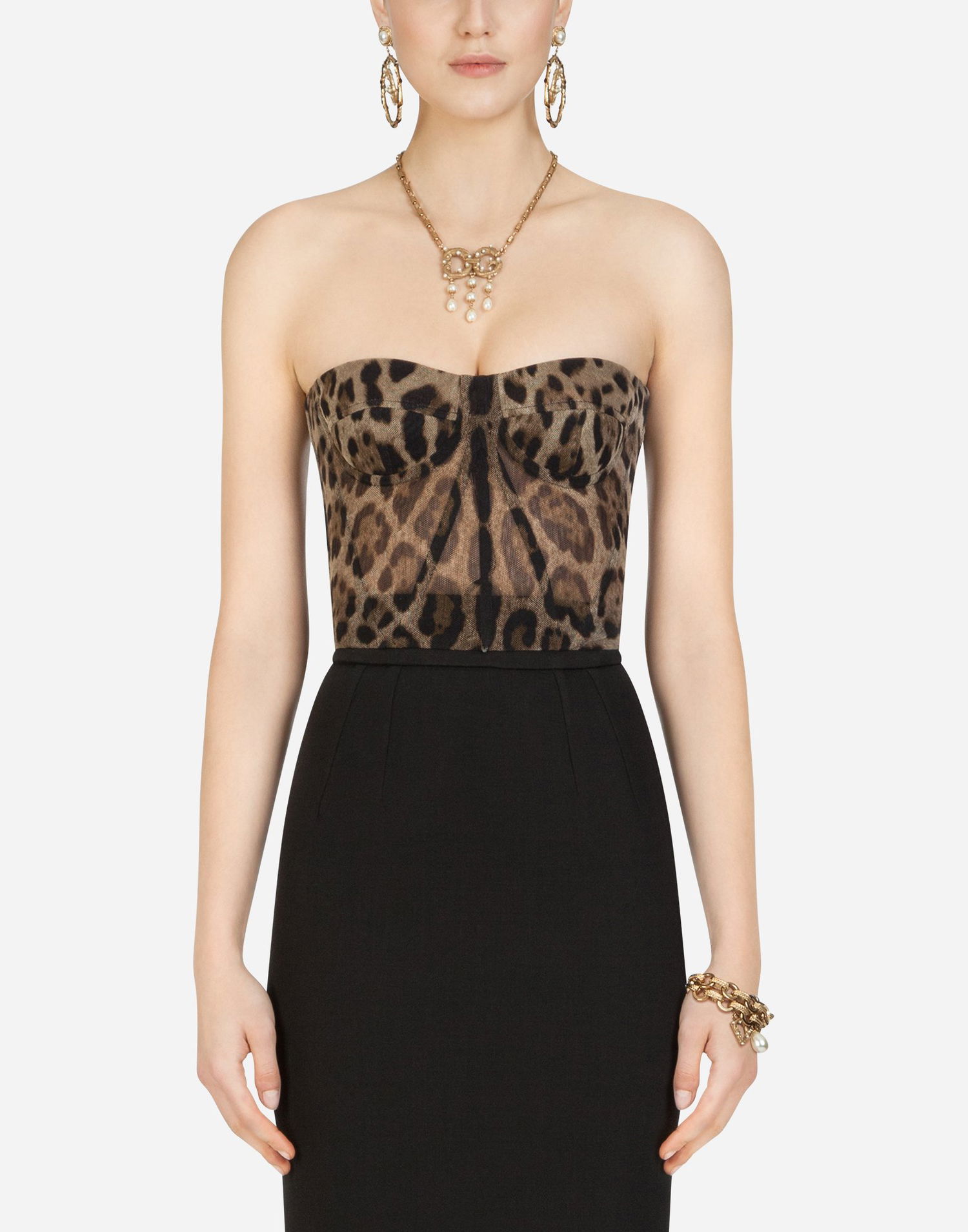 Съкратен топ Dolce & Gabbana Leopard-print Tulle Bustier Многоцветен | F73V4TFSEGZHY13M, 1