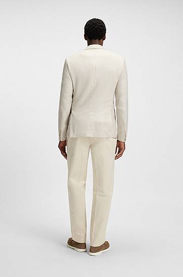 Яке BOSS BOSS Slim-Fit Checked Wool-Silk-Linen Blazer Бежово | 50545883, 1