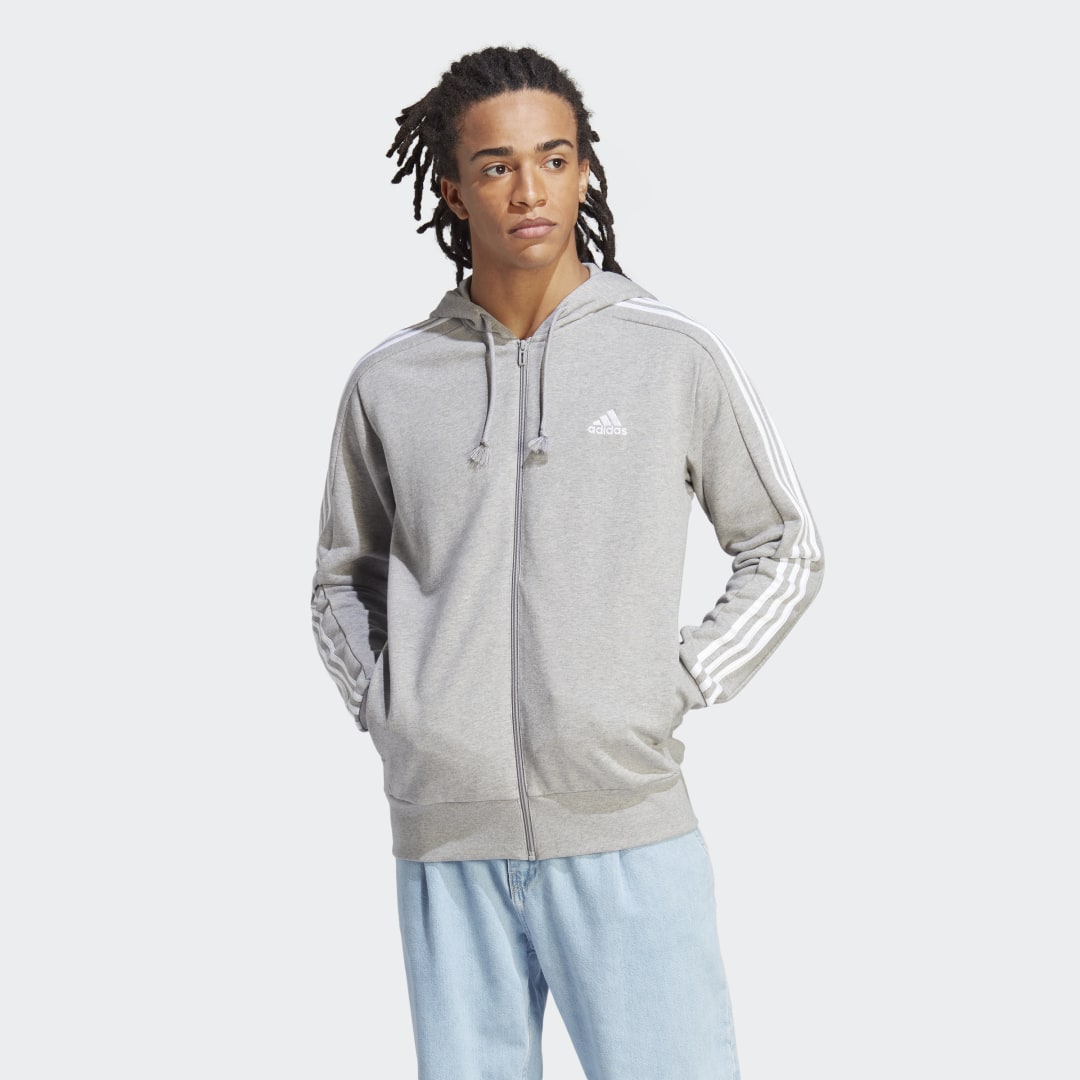 Суитчър adidas Performance Essentials French Terry 3-Stripes Full-Zip Hoodie Сиво | IC9833, 0