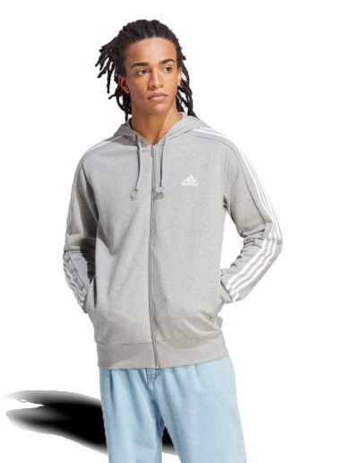 Суитчър adidas Performance Essentials French Terry 3-Stripes Full-Zip Hoodie Сиво | IC9833