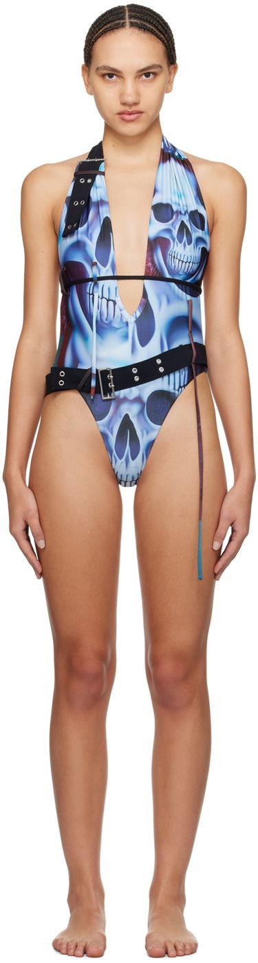 Бански Ottolinger Ottolinger Skull-Print Belt One-Piece Swimsuit Синьо | 301901, 0