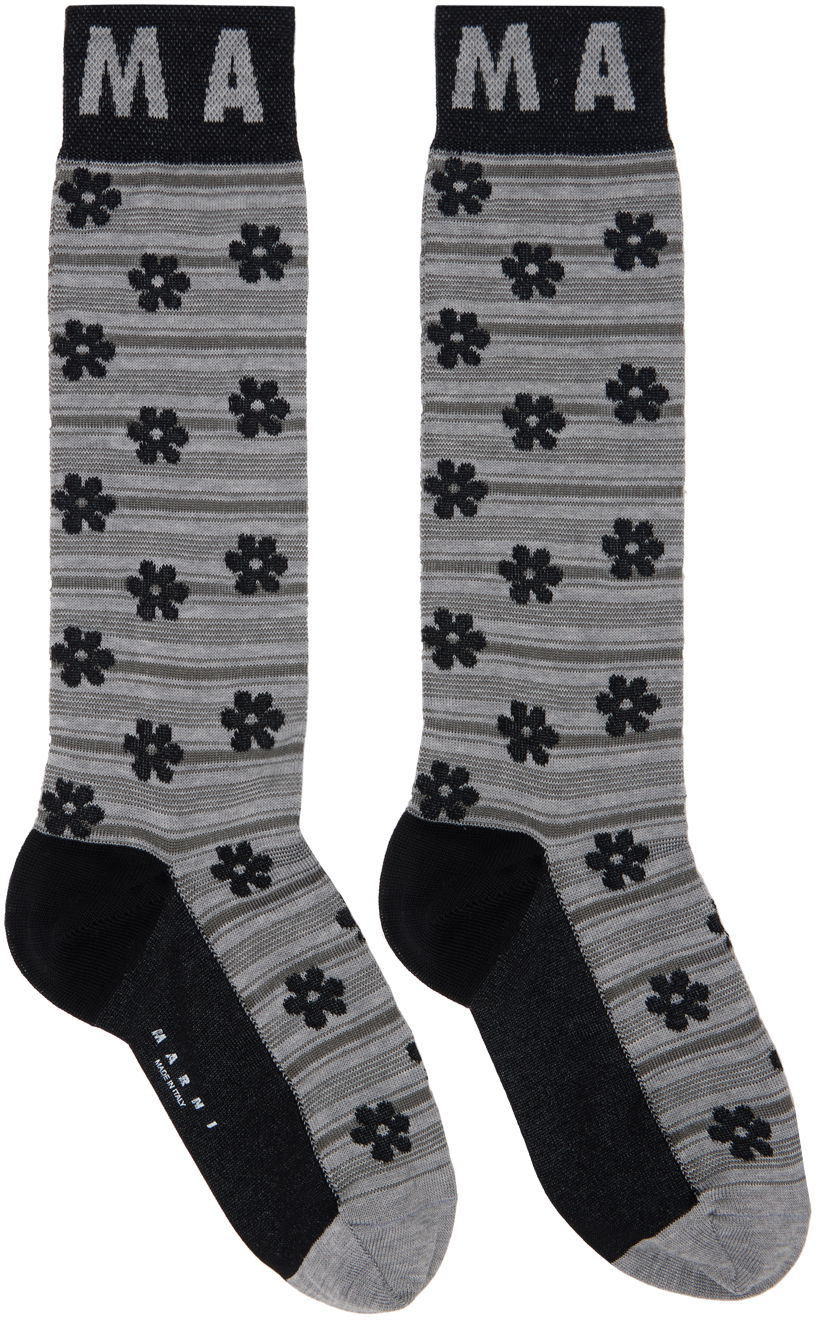 Чорапи Marni Flower Jacquard Socks Сиво | SKMC0196Q0UFC177FLN99