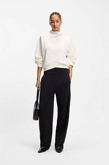Спортни панталони BOSS Cotton-blend Wide-Leg Tracksuit Bottoms with Lustrous Piping Черно | 50551504, 1