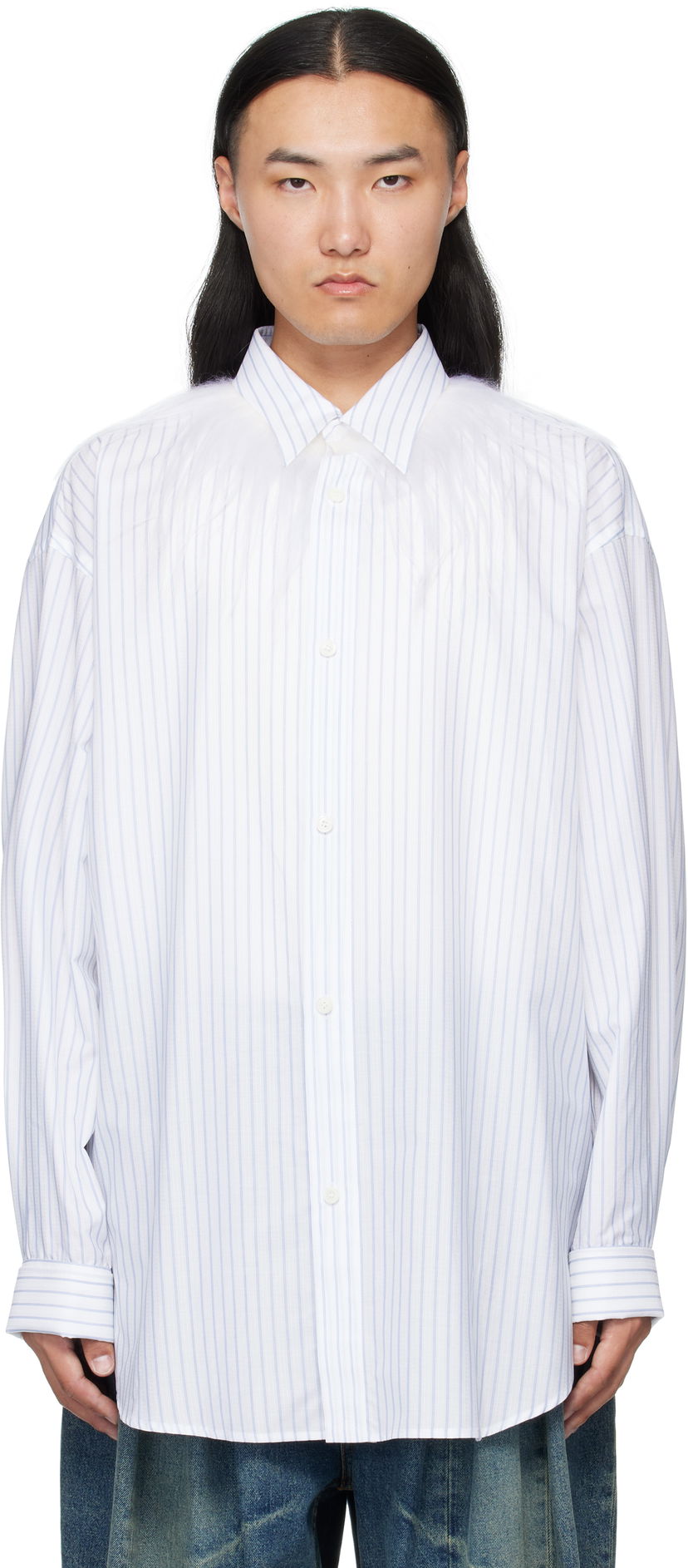 Риза HED MAYNER Hed Mayner Kidassia Striped Collared Shirt Бяло | HMMB60001P-HB049
