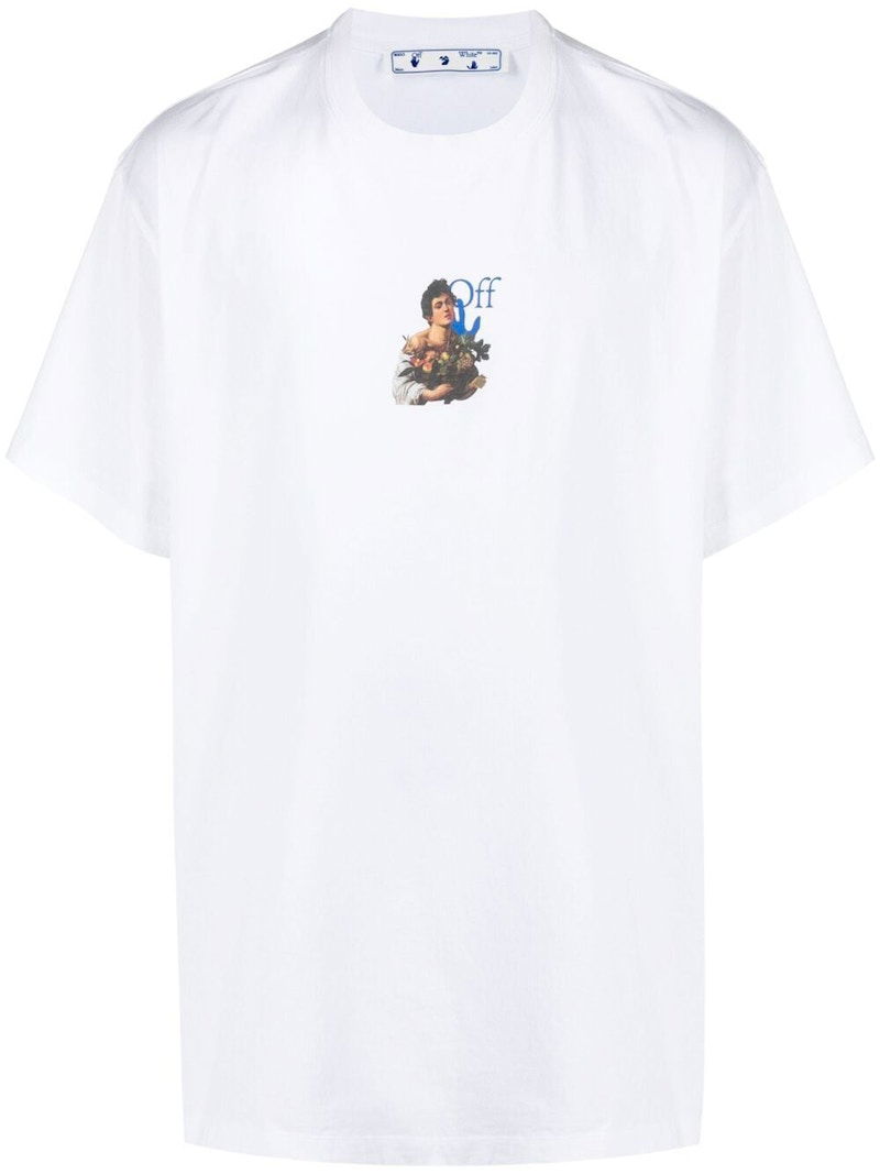 Тениска Off-White Caravaggio Boy T-shirt White/Blue Бяло | OMAA038S21JER0070140, 0