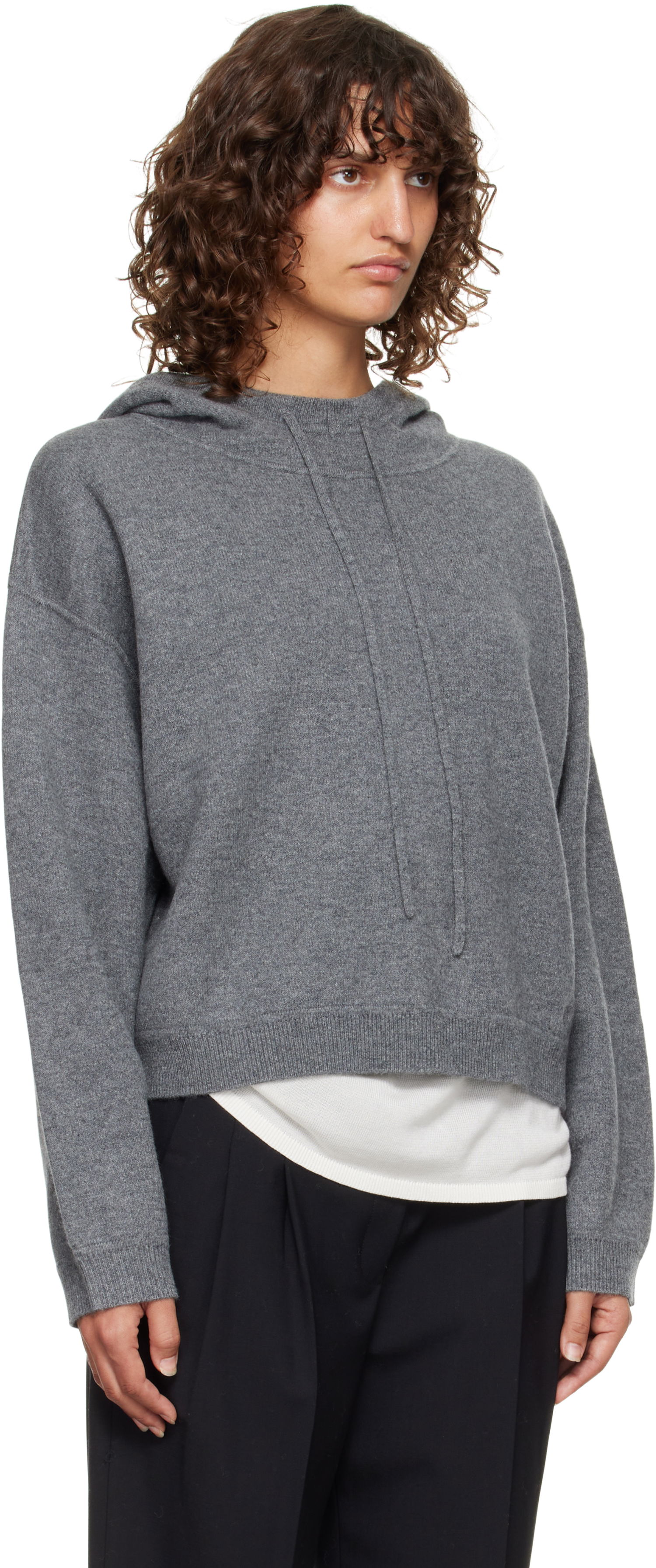 Суитчър Loulou de Saison Loulou de Saison Sarla Cashmere Cropped Hoodie Сиво | SARLA LDS, 1