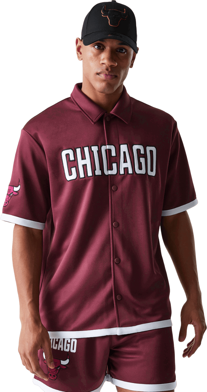 Риза New Era NBA Chicago Bulls Snap Button Short Sleeve Shirt Бургунди | 60684348-601, 0