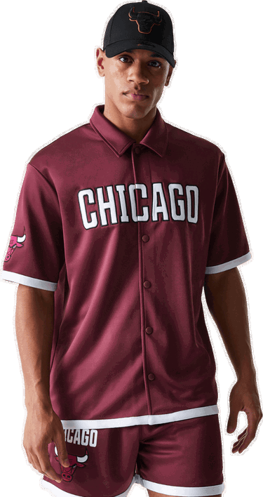 Риза New Era NBA Chicago Bulls Snap Button Short Sleeve Shirt Бургунди | 60684348-601, 0